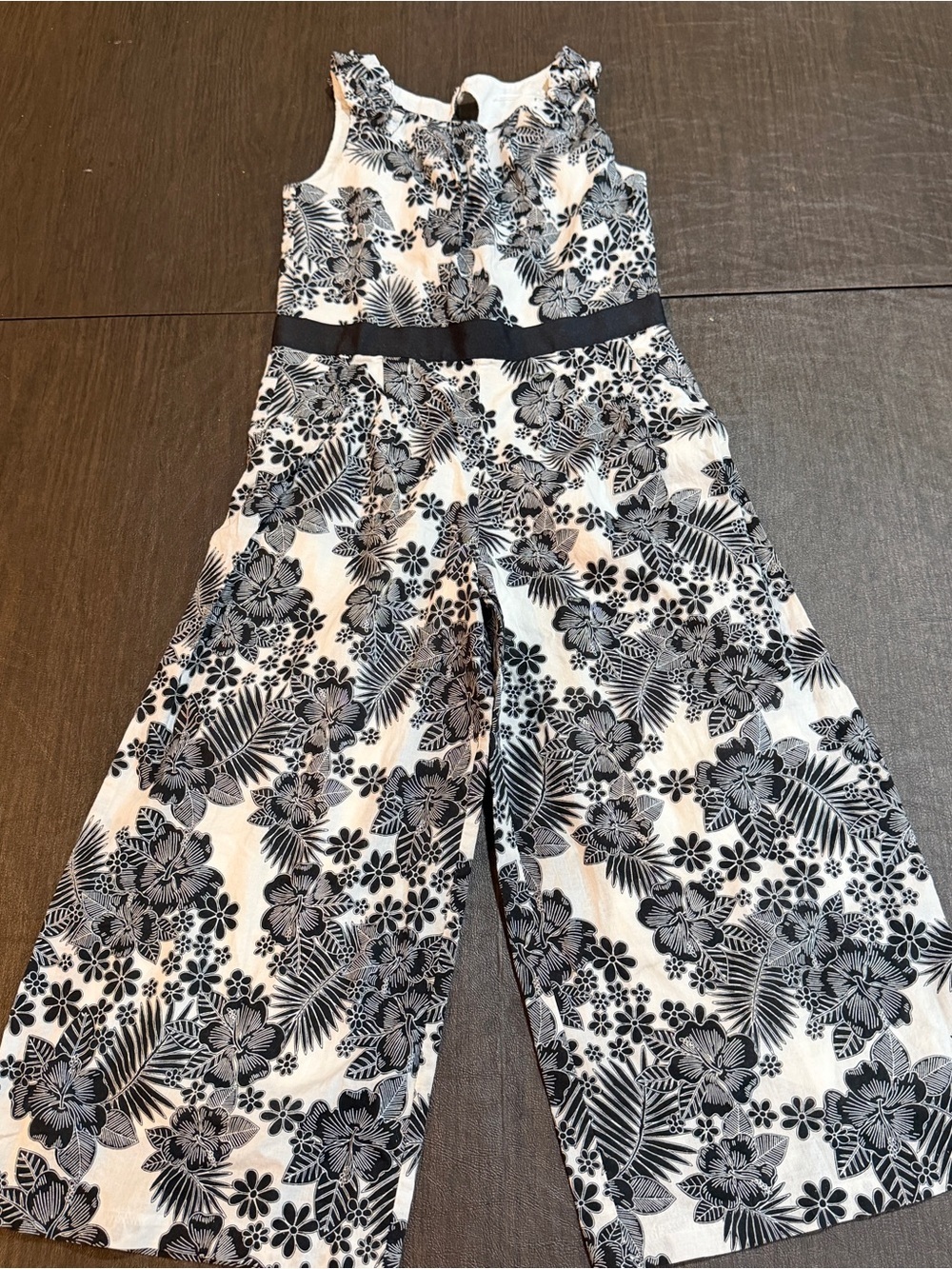 Janie and Jack Girls Black & White Floral Wide-Leg Jumpsuit Sz 6